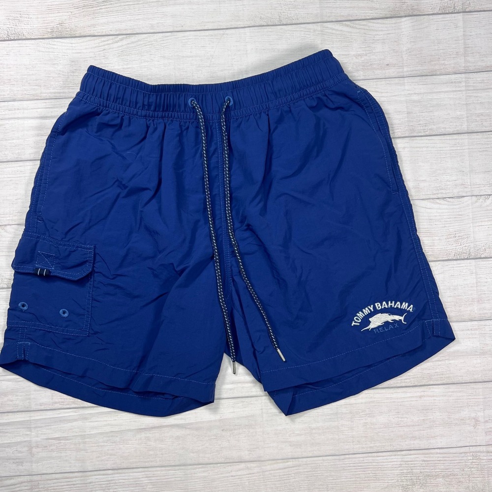 Tommy Bahama Relax Swim Trunks Mens Medium Blue Cargo Pocket Mesh Lined